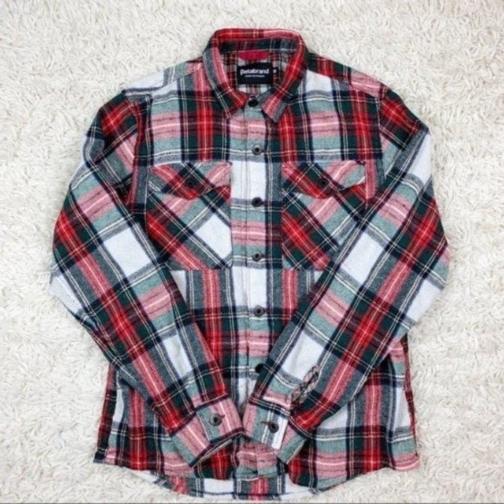 Betabrand Women’s Plaid Red Full Button Down Long Sleeve Shirt